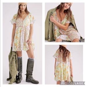Free People Wildflower Patchwork Mini Dress NWT,XS